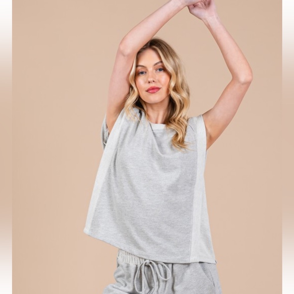Solid Terry Reverse Self-fabric Sleeveless Top